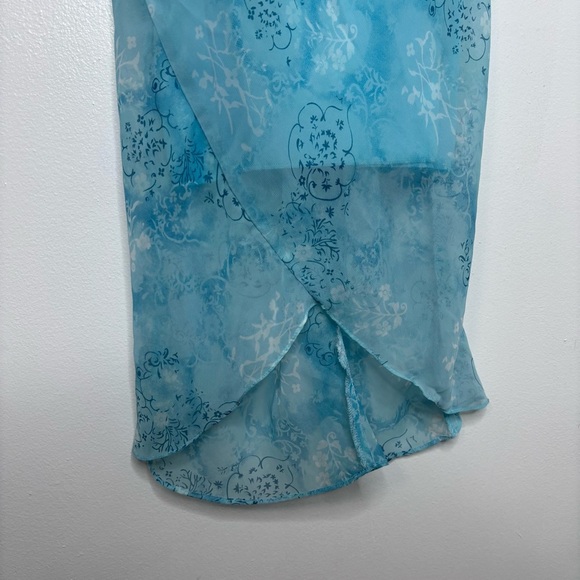 Forever 21 Vintage Blue Chiffon Slip Dress M Sheer Floral Y2K Tulip Hem USA - Picture 3 of 8
